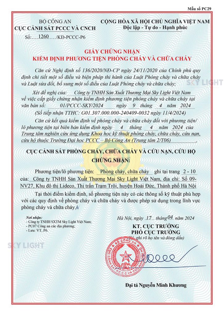 Chứng nhận PCCC Sky Light