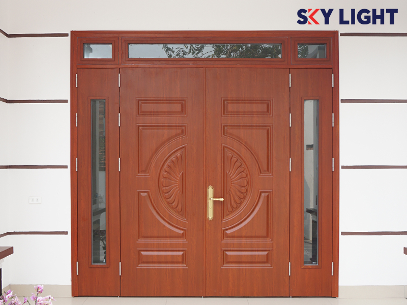 Cửa thép vân gỗ 4 cánh công nghiệp Sky Light