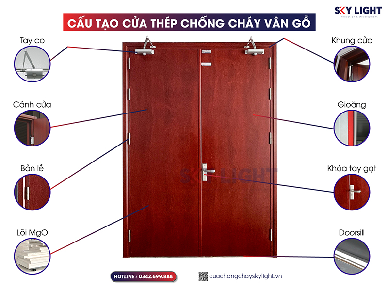 cấu tạo cửa thép chống cháy vân gỗ sky light