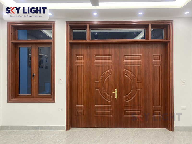Cửa thép vân gỗ dân dụng 4 cánh Sky Light