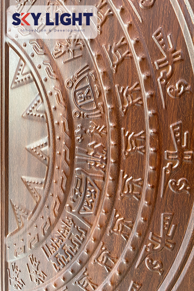 Cận cảnh hoa văn cửa thép vân gỗ Sky Light
