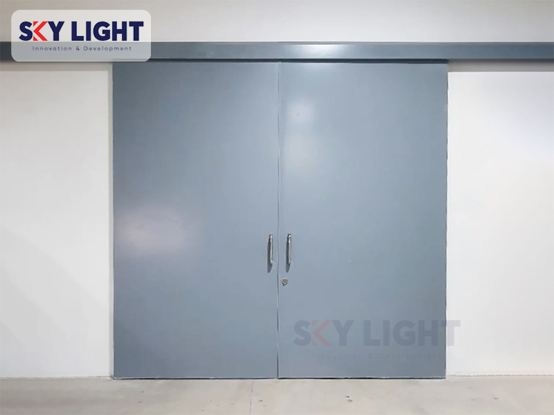 cửa thép cánh treo mở trượt 2 cánh