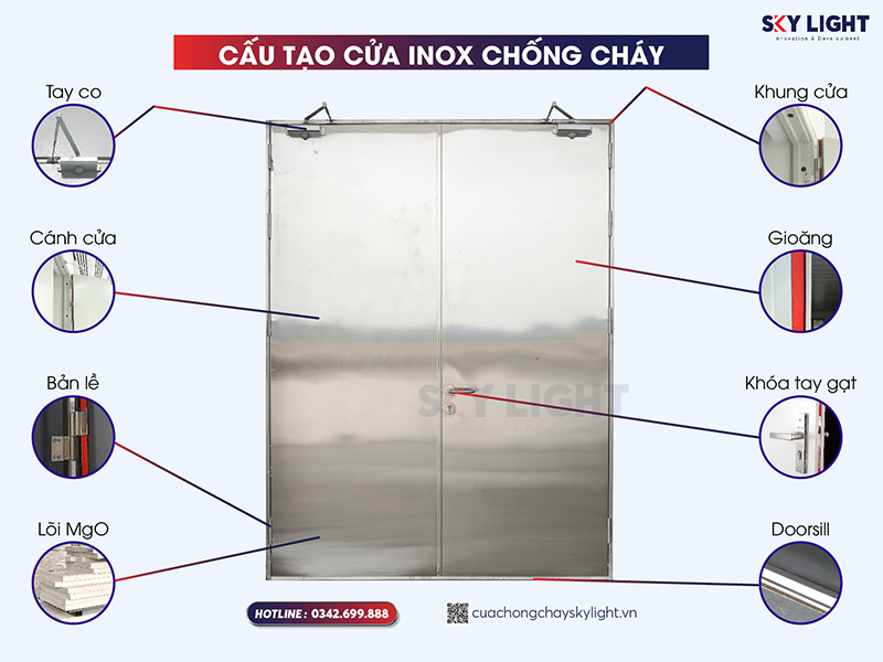 cấu tạo cửa chống cháy inox sky light