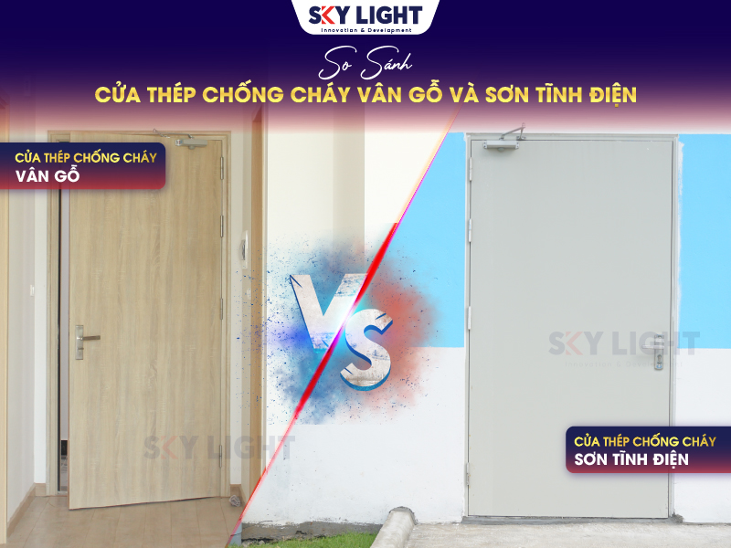 so sánh cửa thép chống cháy vân gỗ và sơn tĩnh điện