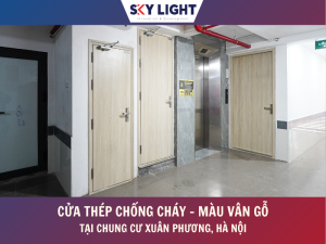 cửa thép chống cháy vân gỗ sky light tại chung cư mini xuân phương hà nội