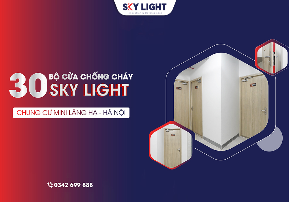 cửa thép chống cháy vân gỗ sky light tại chung cư mini láng hạ